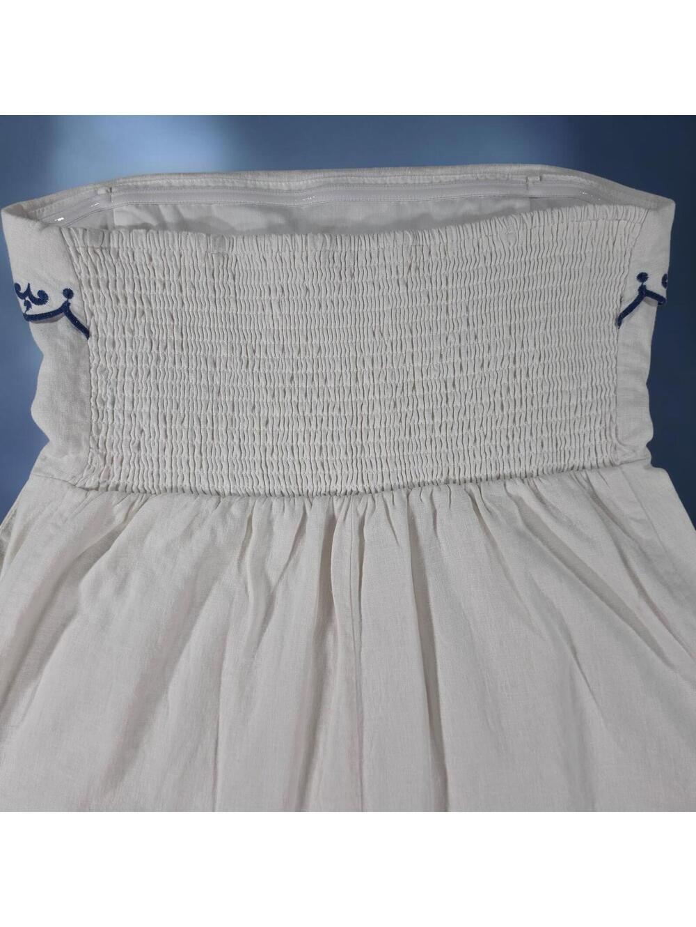 Caroline Constas White Navy Embroidered Linen Strapless Romper-XS No Belt/Straps - Picture 8 of 11